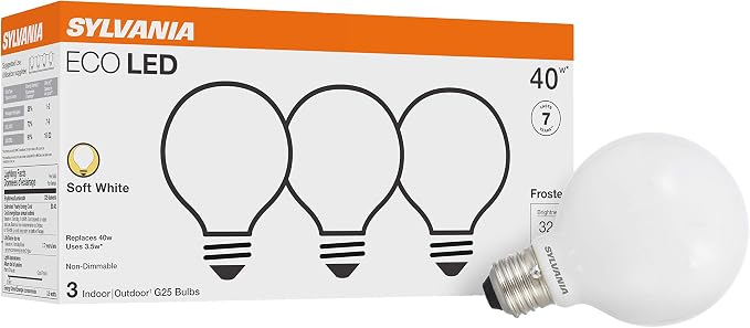 Sylvania ECO LED Light Bulb, G25 Globe, 40W Equivalent, Efficient 3.5W, 7 Year, 325 Lumens, Frosted, 2700K, Soft White - 3 Pack (40880)