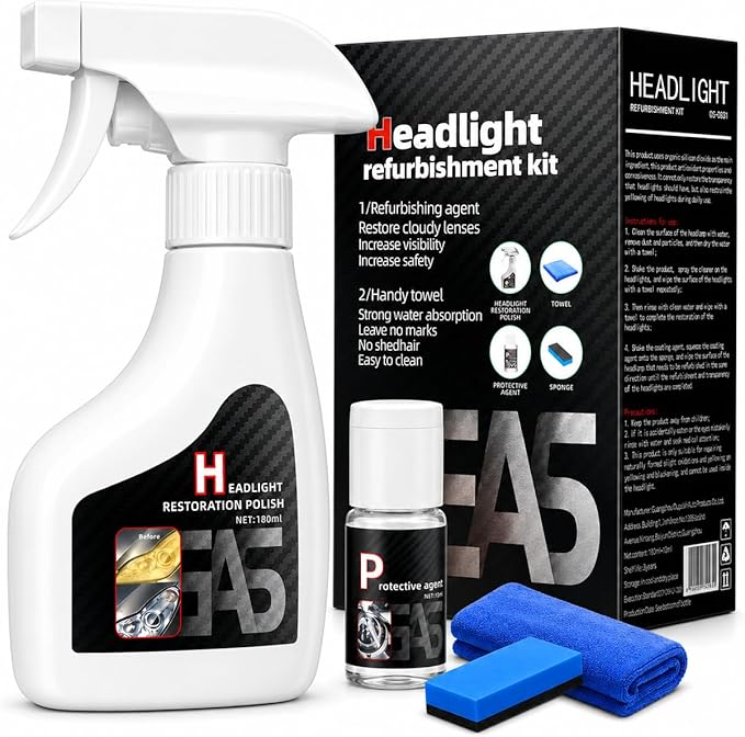 Car Headlight Restoration Kit – Headlight Cleaner & Restorer Kit with Restoration Spray, No Power Tools Required, Restores Yellowed & Oxidized Headlights to Like-New Clarity, For All Vehicle Types