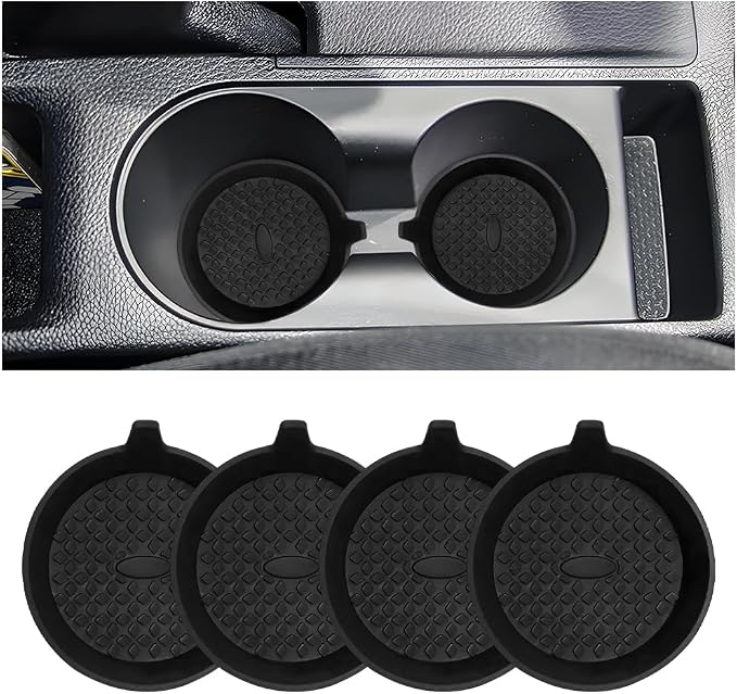 4PCS Car Cup Holder Coaster, Silicone Non-Slip Shockproof Vehicle Drink Cup Insert Mat, Dustproof Embedded Automotive Interior Water Bottle Pad, Universal for SUV Van Truck (Black)