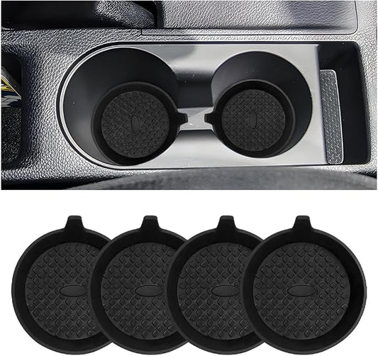 4PCS Car Cup Holder Coaster, Silicone Non-Slip Shockproof Vehicle Drink Cup Insert Mat, Dustproof Embedded Automotive Interior Water Bottle Pad, Universal for SUV Van Truck (Black)