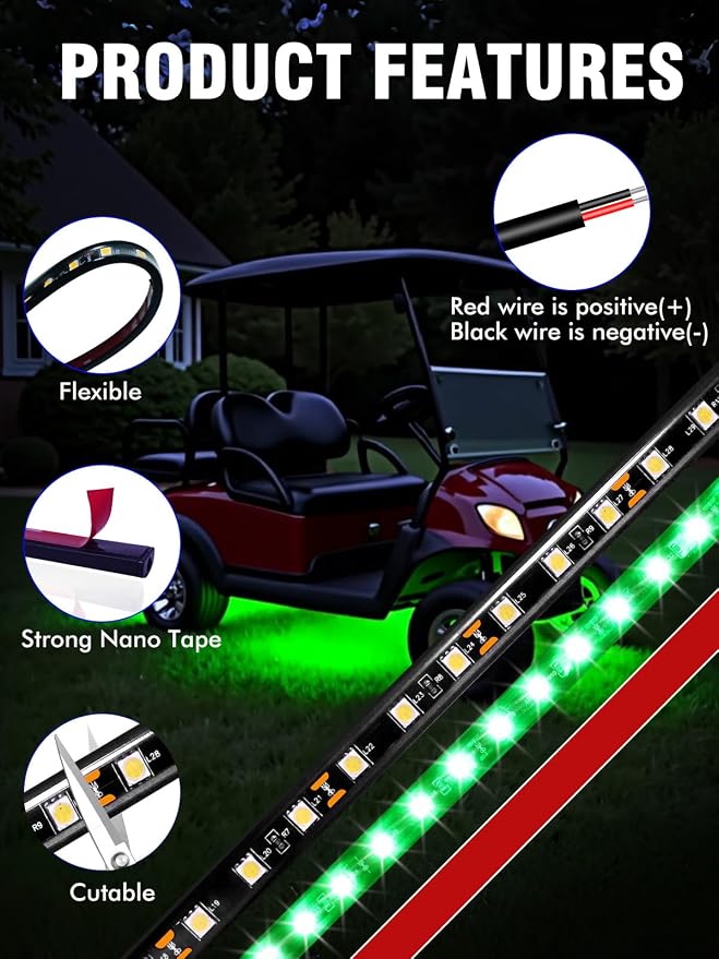Car Led Light Strip IP67 Waterproof Flexible 11inch 8Pcs - Green | 12V Footwell & Underglow Lights, Interior & Exterior Decoration, Fits SUVs, Trucks, Motorcycles, Boats, Golf Carts