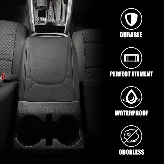 Muslogy Center Console Armrest Cover Fit for Chevy Colorado/GMC Canyon 2026 2023-2025 Accessories, Comfort Armrest Pad Console Lid Cushion Vegan Leather Regular Thick(Black Trim)
