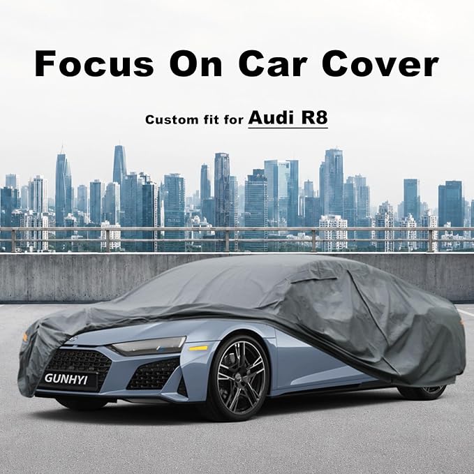 GUNHYI Premium Car Cover Custom Fit Audi R8, 16 Layers Heavy Duty Car Cover Waterproof All Weather with Zipper Door for Sun Rain Snow Dust Uv Protection