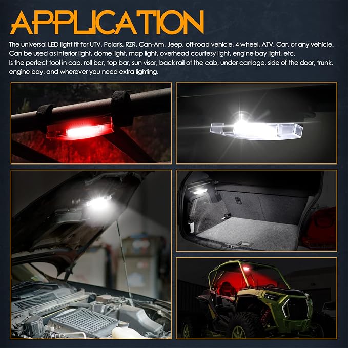 Nirider UTV Interior Light Universal Roll Bar Mount LED Lights Utility Roll Cage Lights Courtesy Interior Dome Light for UTV ATV Polaris RZR Can-Am Truck Car Off Road Vehicle - White Red