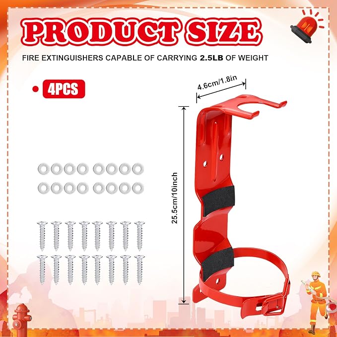 4Pack Fire Extinguisher Mount - 2.5LB Fire Extinguisher Bracket for Home Car Truck RV, Heavy Duty Fire Extinguisher Wall Mount Holder(Red)