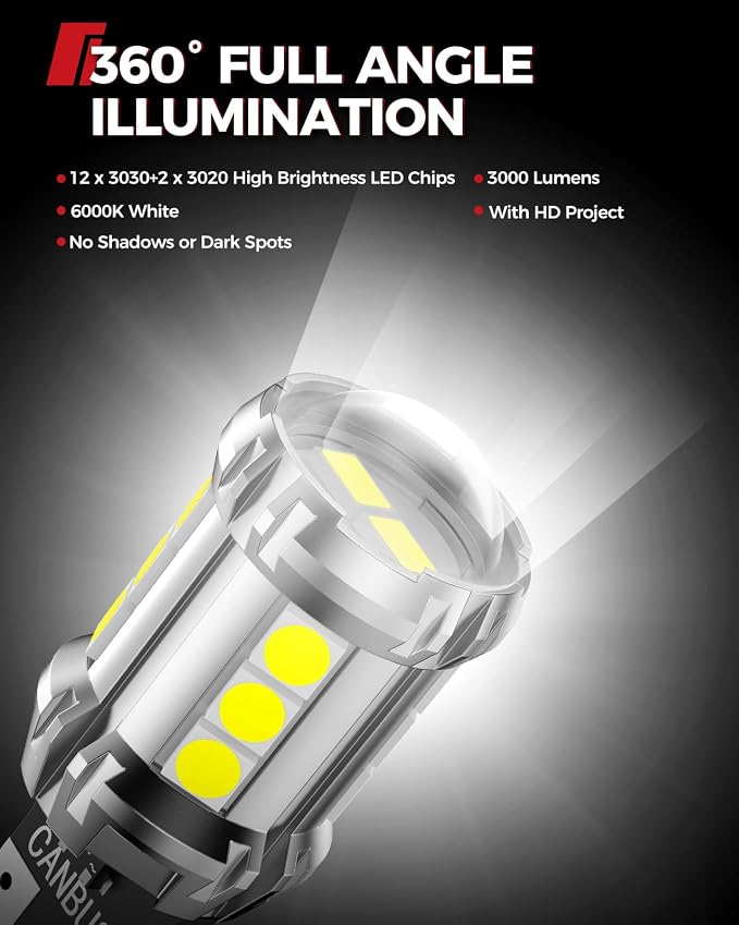 Torchbeam 921 LED Bulb Reverse Light 1000% Brighter with 3030SMD LED Chips, T15 906 904 916 W16W 912 LED Bulb with Projector Replacement for Tail backup reverse Lights, 6000K White, Pack of 2