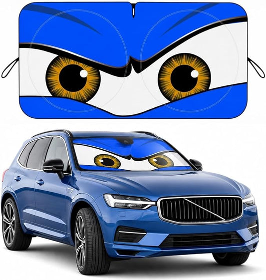 Car Windshield Sun Shade, Universal Fit Midsized Sedan SUV, Monster Blue | 63 x 31.5" Windshield Cover, Foldable Front Window Sunshade, UV Heat Protection, Cute Eyes Series