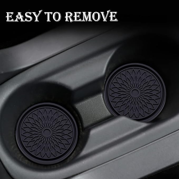 2-Pack Car Cup Holder Coaster Inserts, 2.75 Inch Non-Slip Silicone Liners, Shockproof Drink Holder Mat for Women Men, Universal Fit for Most Vehicles (Black)