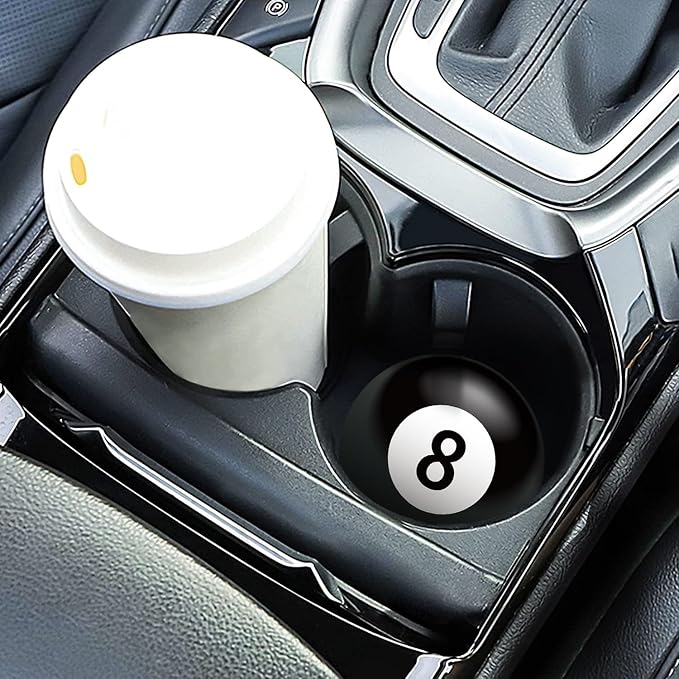 Car Cup Holder Coasters, 2 Pack 2.75" Silicone Cup Holder Insert, Universal Non-Slip Cup Holders, Car Accessories Interior for Women and Man - Billiards Black 8 (Black-8)