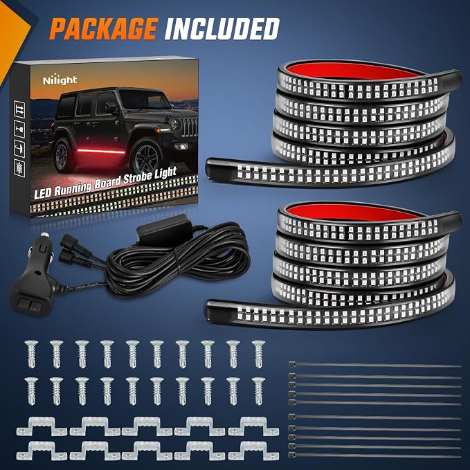 Nilight 2PCS 70 Inch Emergency Strobe Light Strip 1125 LED Running Board Lights Red Flexible Side Flashing Warning Caution Safety Waterproof for Truck Construction Vehicles Pickup