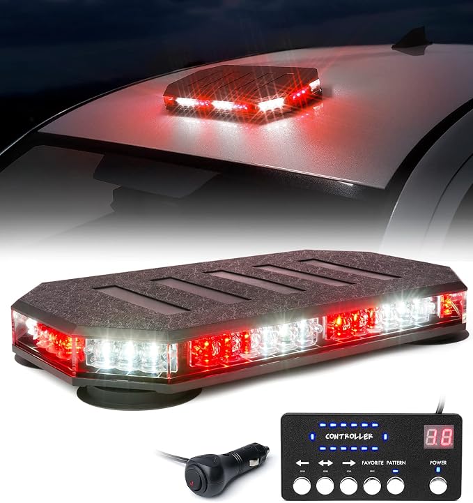 LUMENIX 42 LED Roof Top Strobe Beacon Light Bar, Patent Design, Red White | High Visibility Caution Light Bar with Controller Panel, for Construction Work Trucks Service Vehicles Tow Snow Plow