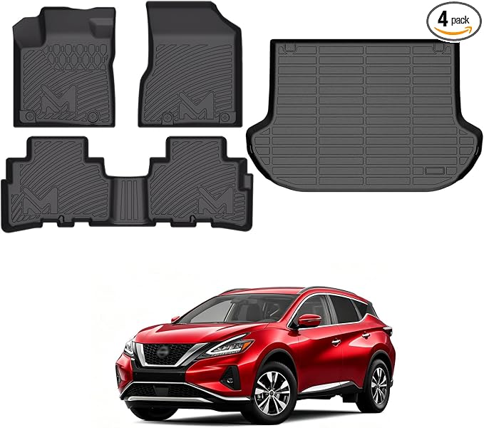 TPE Automotive Floor Mats & Cargo Liner Custom for 2017.5-2024 Nissan Murano, All Weather Cover Protection Waterproof Black Floor Liner Front & Rear Row Full Set Car Mats, 4PCS