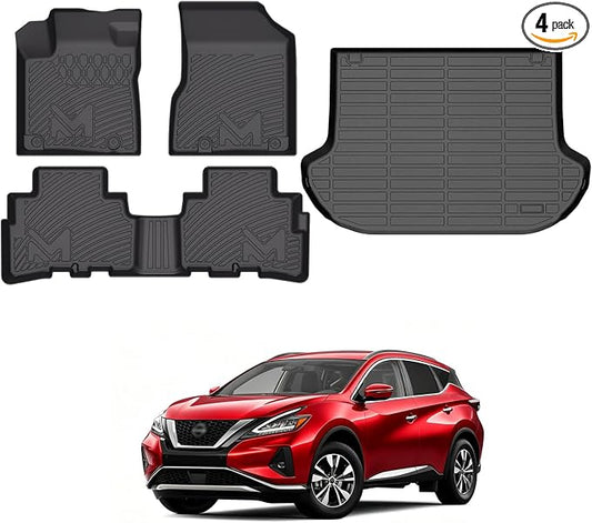 TPE Automotive Floor Mats & Cargo Liner Custom for 2017.5-2024 Nissan Murano, All Weather Cover Protection Waterproof Black Floor Liner Front & Rear Row Full Set Car Mats, 4PCS