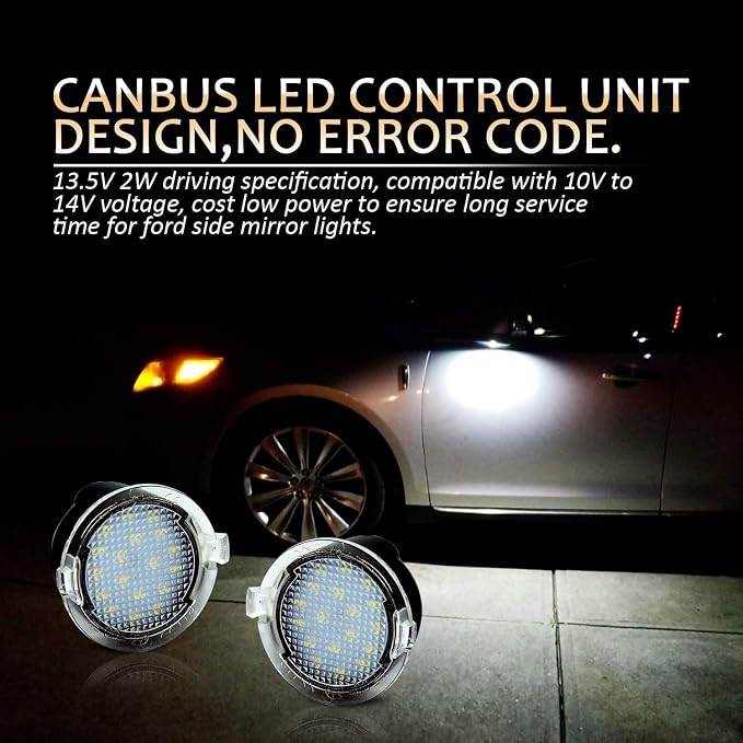 D-Lumina Side Mirror Puddle Lights Assembly Compatible with F150 Explorer Expedition Flex Edge Fusion Taurus, Under Mirror Puddle LED Lamp 6000K White 2-Pieces