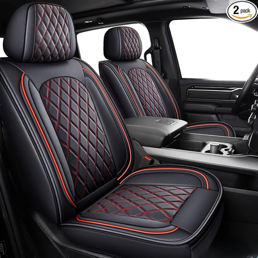 MIROZO Front Seat Covers for Ram,Waterproof Truck Seat Cover Compatible with 2009-2026 RAM 1500/2500/3500 Crew Quad Cab, Car Seat Protector Pickup Cushions (2 PCS Front,Black and Red)