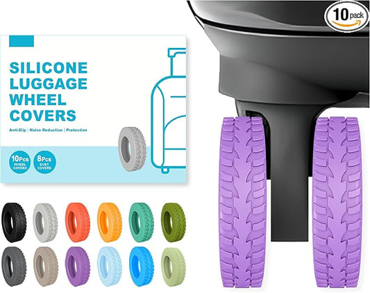 10-Pack Upgrade Luggage Wheel Covers, Silicone Protective Covers for 2-2.4" Suitcases Spinner Wheel, Wear-Resistant, Anti-Noise, Thickened Protector, Travel Accessories (Purple)