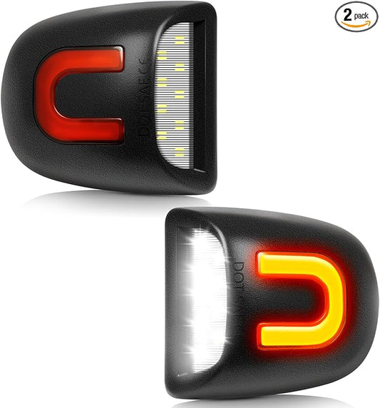 White LED License Plate Lights with Red U-shaped Light Strip Rear Bumper Tag Lamp Assembly Compatible with Chevrolet Silverado Suburban Tahoe GMC Sierra 1500 2500 3500 Yukon XL, Pack of 2