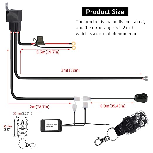 LED Driving Light Bar Remote Control Wiring Harness Kit 400W 12AWG Cable Heavy Duty 1Lead, DC12V - On-Off Switch, Power Relay & Blade Fuse, Compatible with LED Offroad Driving Light Bars