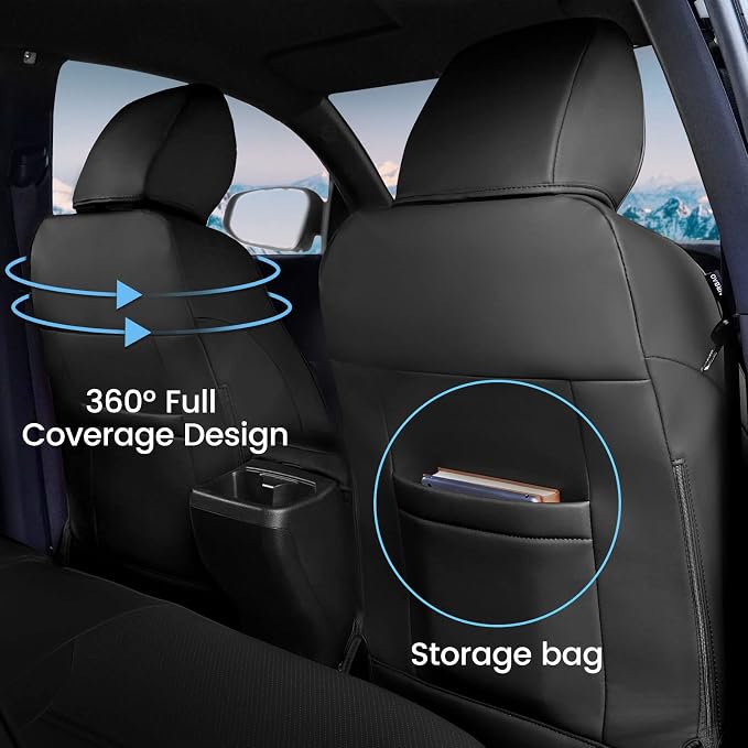 DrCarNow Super Cover for Toyota Tacoma Seat Covers 2016-2022 2023,Fit for Tacoma Crew Cab/Double Cab (Black and White) Waterproof Leather Accessories(Not Fit the Fourth Generation)