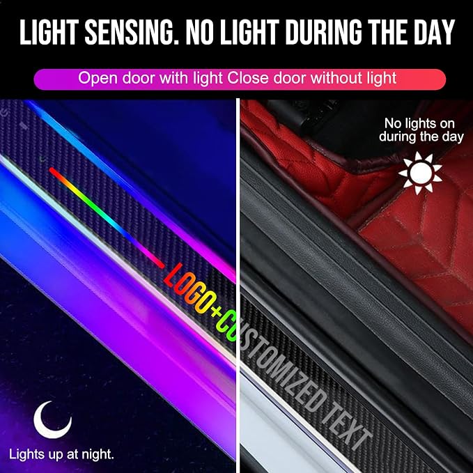 Custom Logo and Text Car Door Sill Lights Auto-Sensing, Personalized LED Welcome Gifts for Men Women, 7 Colors Adsorption Wireless Pedal Light for All Cars