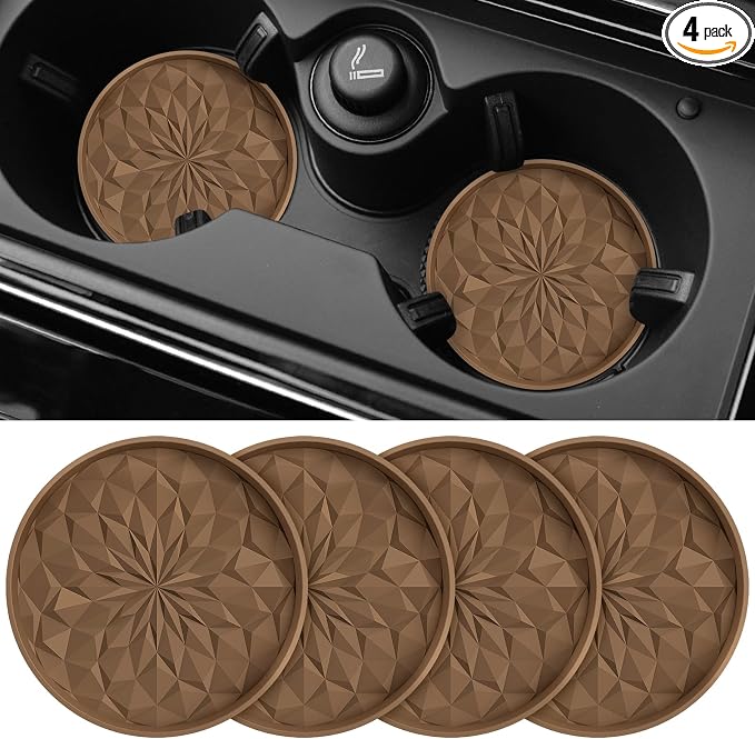 ME.FAN Car Coasters for Cup Holders [4 Pack] - 2.75In Silicone Auto Mug Mats - Universal Non-Slip Recessed Car Interior AccessoriesCoffee