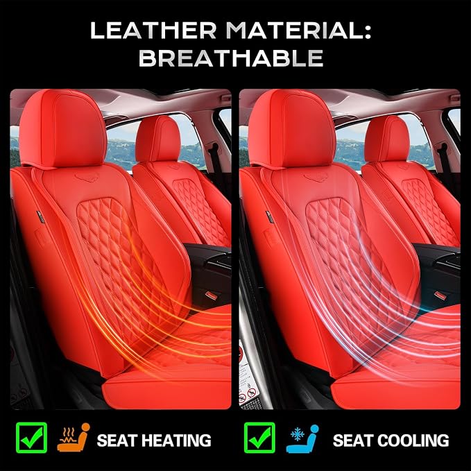 Coverado Front Seat Covers, Waterproof Nappa Leather Stain-Resistant Protectors, Universal Fit for Sedans, SUVs, Trucks, Automotive Car Seat Covers, Waterproof Seat Cushions – Red