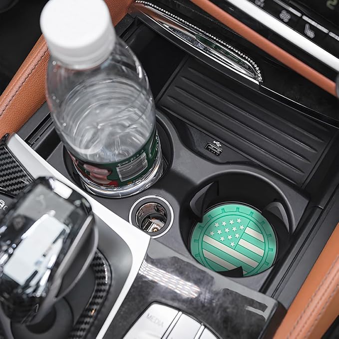 AUCELI 4 Pack Car Cup Holder Coasters, Colored American Flag US Flag Insert Car Cup Coaster, 2.75 Inch Anti Slip Shockproof Embedded Drink Mat, Vehicle Interior Decor Accessories