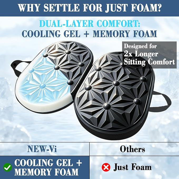 Cooling Gel Enhanced Memory Foam Seat Cushion, Desk Chair Seat Cushion, Office Chair Cushions, Foldable Portable, Back Sciatica Coccyx Tailbone Pain Relief, Driving Car Airplane Wheelchair Bleachers