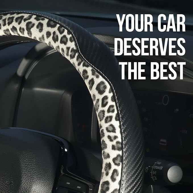 KAFEEK Leopard Steering Wheel Cover for Women, Universal 14.5-15 inch | Cheetah Print Design, Breathable Anti-Slip Inner Ring, Car Accessories for Most Cars, Trucks, SUVs