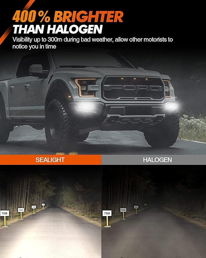 SEALIGHT H11 H8 H16 LED Fog Lights Bulb, 400% Brightness H9 H8 Fog Lights LED Bulb, 6000K White H11 Fog Light Bulbs for Car, 50,000 HRS Lifespan Replacement Fog Light Bulbs, IP68 Waterproof, Pack of 2
