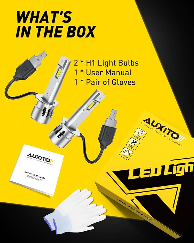 AUXITO H1 LED Bulbs, 900% Ultra-Bright, 6000K White, Easy Plug-N-Play Installation, IP68 Waterproof, Pack of 2