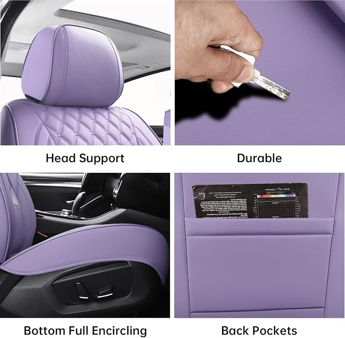 Car Seat Covers Full Set,5 Seat Leather Seat Covers for Cars,Front Seats and Back Seat Cover,Waterproof Car Seat Cushion Protectors,Universal Fit for Most Cars SUV Trucks (Purple, Full Set)