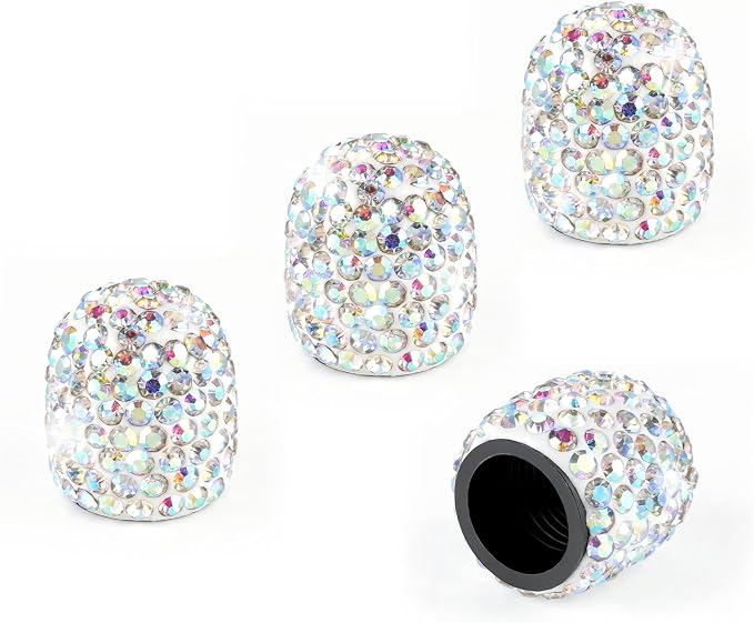 JUSTTOP 4 Pack Handmade Crystal Rhinestone Tire Valve Stem Caps, Universal for Cars, Trucks and Motorcycles - AB Color