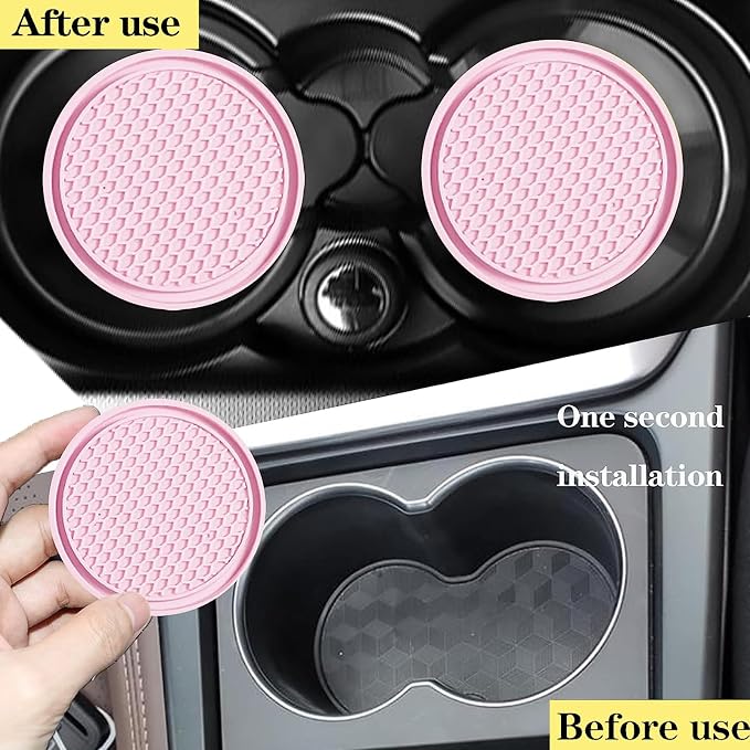 gunhunt 4-Piece Honeycomb Waterproof Fixed Tea Coaster, 2.75In PVC Anti-Slip Cup Holder Insert, Universal for Vehicle Interior Mats (Pink)
