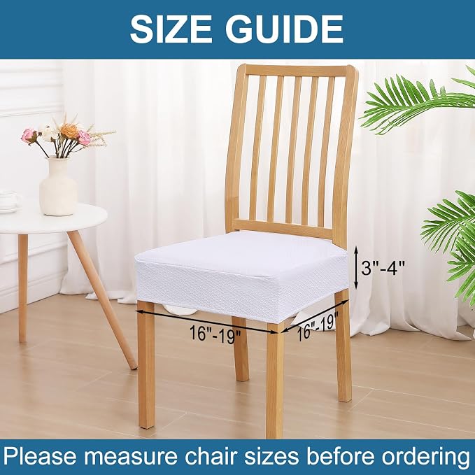 Smiry Waterproof Seat Covers for Dining Room Chairs Set of 6, Stretch Jacquard Removable Washable Chair Seat Slipcovers Protector, No Rear Covers, White
