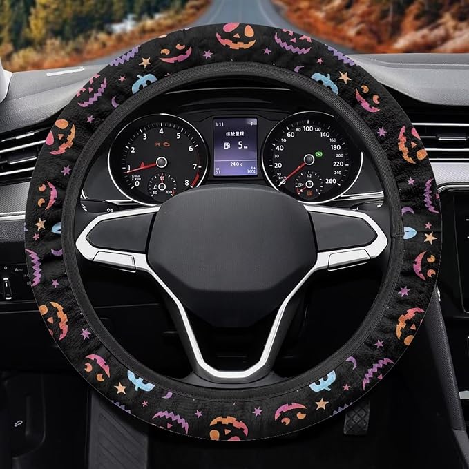 AFPANQZ Universal Automotive Steering Wheel Covers Fit 14 to 15 inch | Ghost Face Star Print, Easy Fix Machine Washable Steering Wheel Protection for All Season