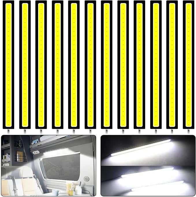 Linkstyle 12PCS 12V LED Interior Light Bar, Waterproof 28 LEDs COB Strip Light Super Bright Lights for Truck Boat Bike RV, White
