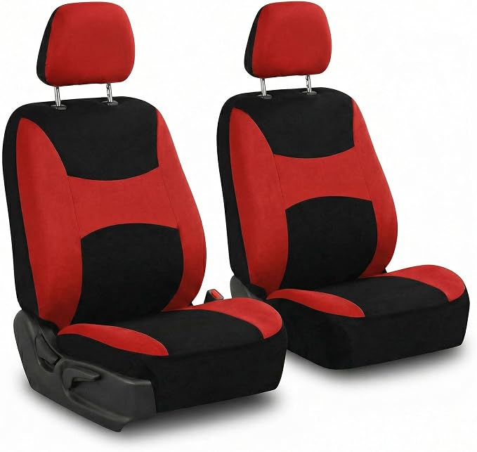 FH Group Universal Car Seat Covers Front Set for SUV Truck Sedan Vans | Waterproof All-Purpose Cloth Seat Cover Set Airbag Compatible Washable Split Bench Protector Interior Upgrade - Red