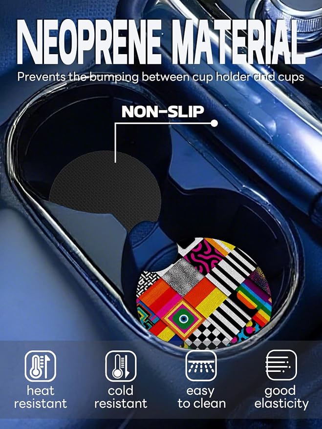 WOCOCN Car Coasters,Cup Holder Coasters for Car,2.75inch Anti Slip and Absorbent,Cute Automotive Interior Accessories for Cup Holder,Pack of 2 (Chequered Lines)
