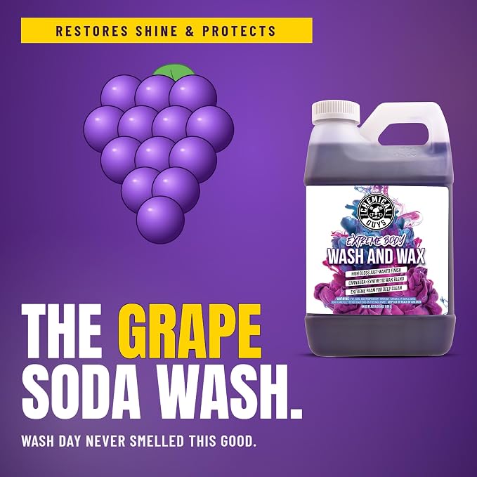 Chemical Guys, Extreme Bodywash & Wax Car Wash Soap, Grape Scent, 1 Gallon | Thick clinging foam in cannons, guns or buckets, carnauba adds gloss, gentle on wax and sealant, grape scent