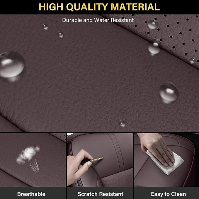 Coverado Chevy Silverado Seat Covers, Faux Leather Seat Covers Fit for Chevy Silverado GMC Sierra 2007-2026 1500, 2015-2026 2500HD 3500HD Crew Double Extended Cab (Front,Brown)