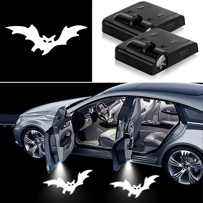 2PCS Car Door Lights,Bat Door Lights Logo Projector LED Shadow Welcome Lamp,Bat Car Accessories Gifts for Women Men,Suitable for All Vehicles Motorcycle Bike