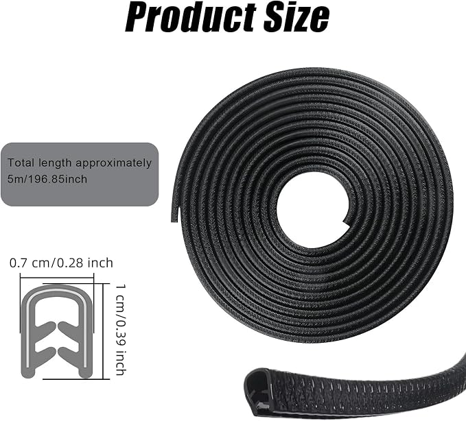 U-Shape Car Door Edge Guards, 16.4 Ft Rubber Automotive Door Edge Protector for SUVs Sedans, Easy No-Glue Install, Exterior Car Accessories Trim (Black)