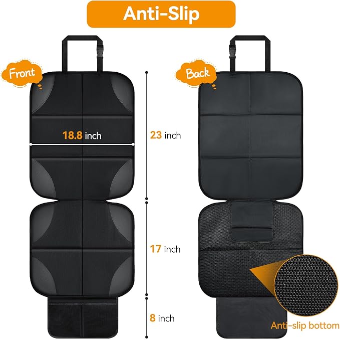 Musclez Car Seat Protectors, Car Seat Covers Waterproof 600D Fabric, Non-Slip Backing & 2 Mesh Pockets Carseat Protector for Child Safety Seats, Pets, Automotive Interior Protection (Black-1pcs)