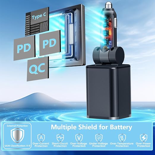 [Apple MFi Certified] Retractable Car Charger USB C, Braveridge 120W USB C Car Charger 4 in 1 PD/QC Type C Fast Charge Cigarette Lighter Adapter for iPhone 17/17 Pro Max/16 Pro/15/Galaxy S26/S25/Pixel
