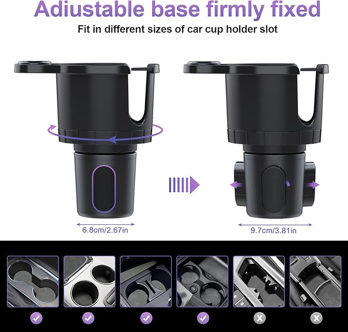 JINKEY Cup Holder Phone Mount, 360°Rotation Gooseneck Car Cup Holder Expander with Cell Phone Holder with Adjustable Base Phone Cup Holder for Car Compatible with iPhone & All Smartphones