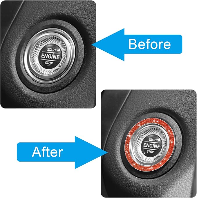 WINKA 2pcs Bling Car Engine Start Button Cover Diamond Crystal Push Start Stop Button Ring Sparkly Bling Ignition Button Cover Rhinestone Keyless Ignition Ring Universal Car Accessories (Navy Orange)