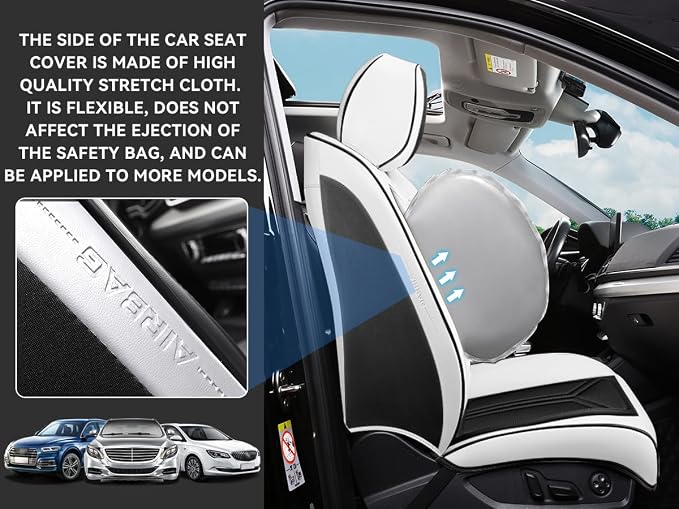 Car Seat Covers Front Seats White and Black, Premium Leather Car Seat Covers, Waterproof and Breathable Seat Covers, Universal Car Seat Protector Fit for Cars, Trucks, SUVs, Pick-ups