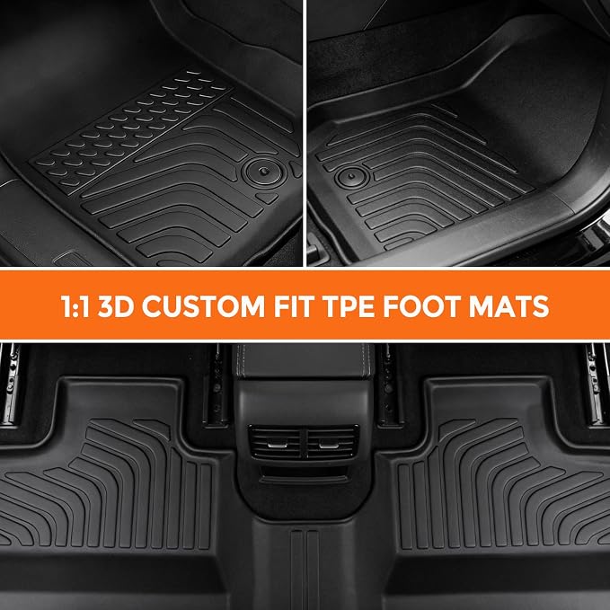 Floor Mats for Jeep Wrangler JK Unlimited 4 Door 2007-2013 | (Not for 4XE, JL or 2 Door), Custom Heavy Duty TPE All Weather Protection, Waterproof Non-Slip Black (Two-Row Floor Mats)