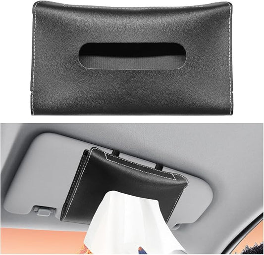 Car Visor Tissue Holder - Leather Tissue Box Holders Car Mask Dispenser - Hanging Car Napkin Holder Auto Tissues Dispenser - Rectangular Mask Holders Sun Visor Accessory for Vehicles (Black)